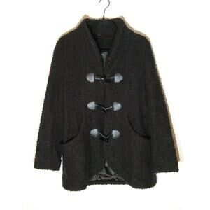 Karen Kane Women's Black Toggle-Button Boucle-Knit Duffle Jacket Size M